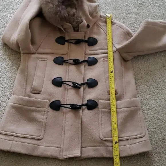 BURBERRY CHECK LINED WOOL TOGGLE DUFFLE COAT WITH FUR TRIMMED HOOD - Picture 13 of 15